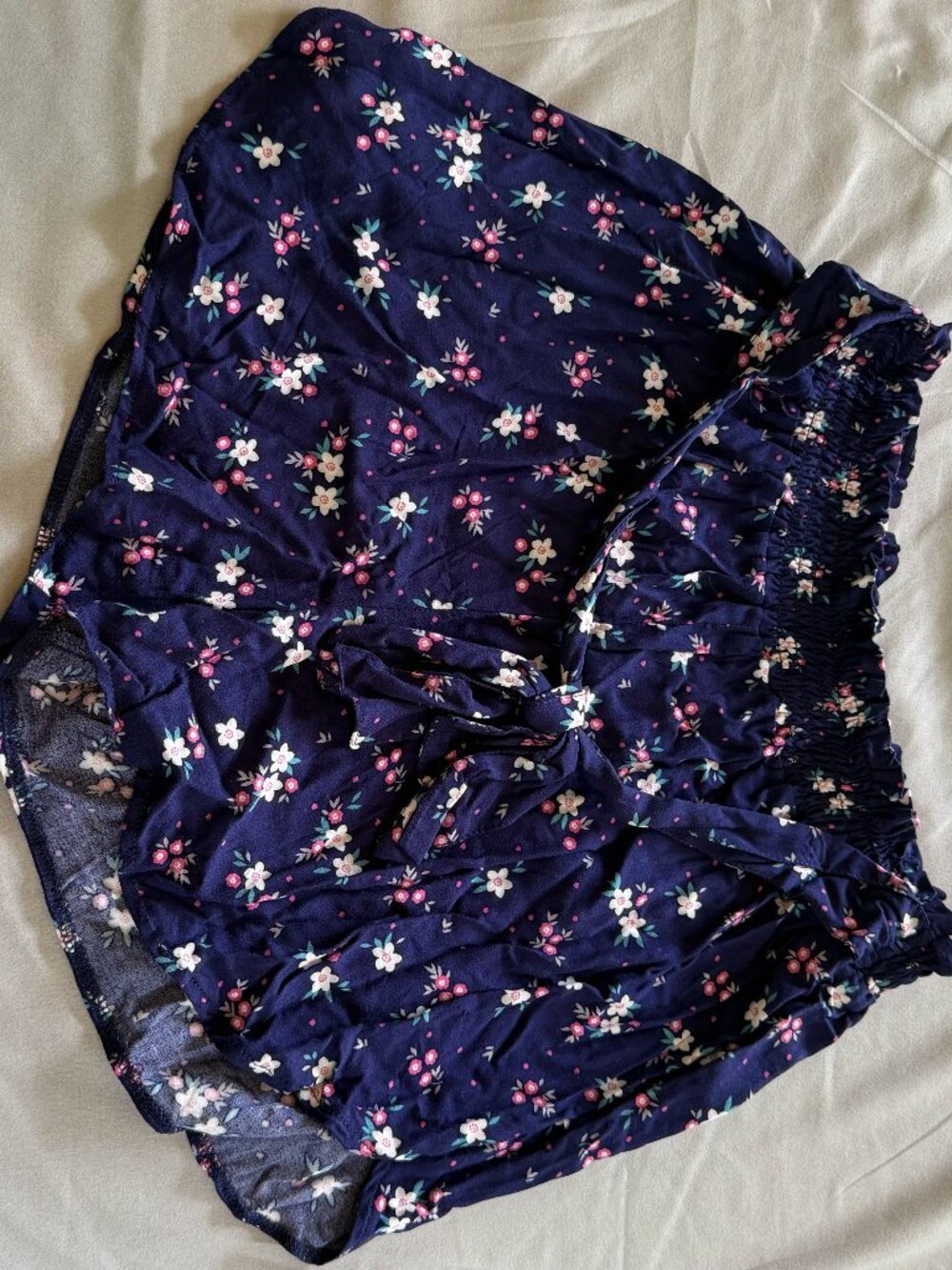 Goldspark Women's Floral Flowy Shorts Blue Size XL Elastic Waist Tie Belt New